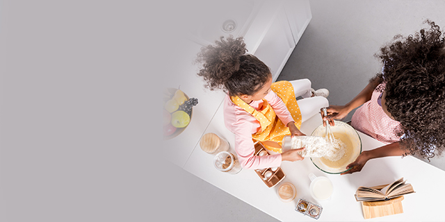 Mom cooking with kids